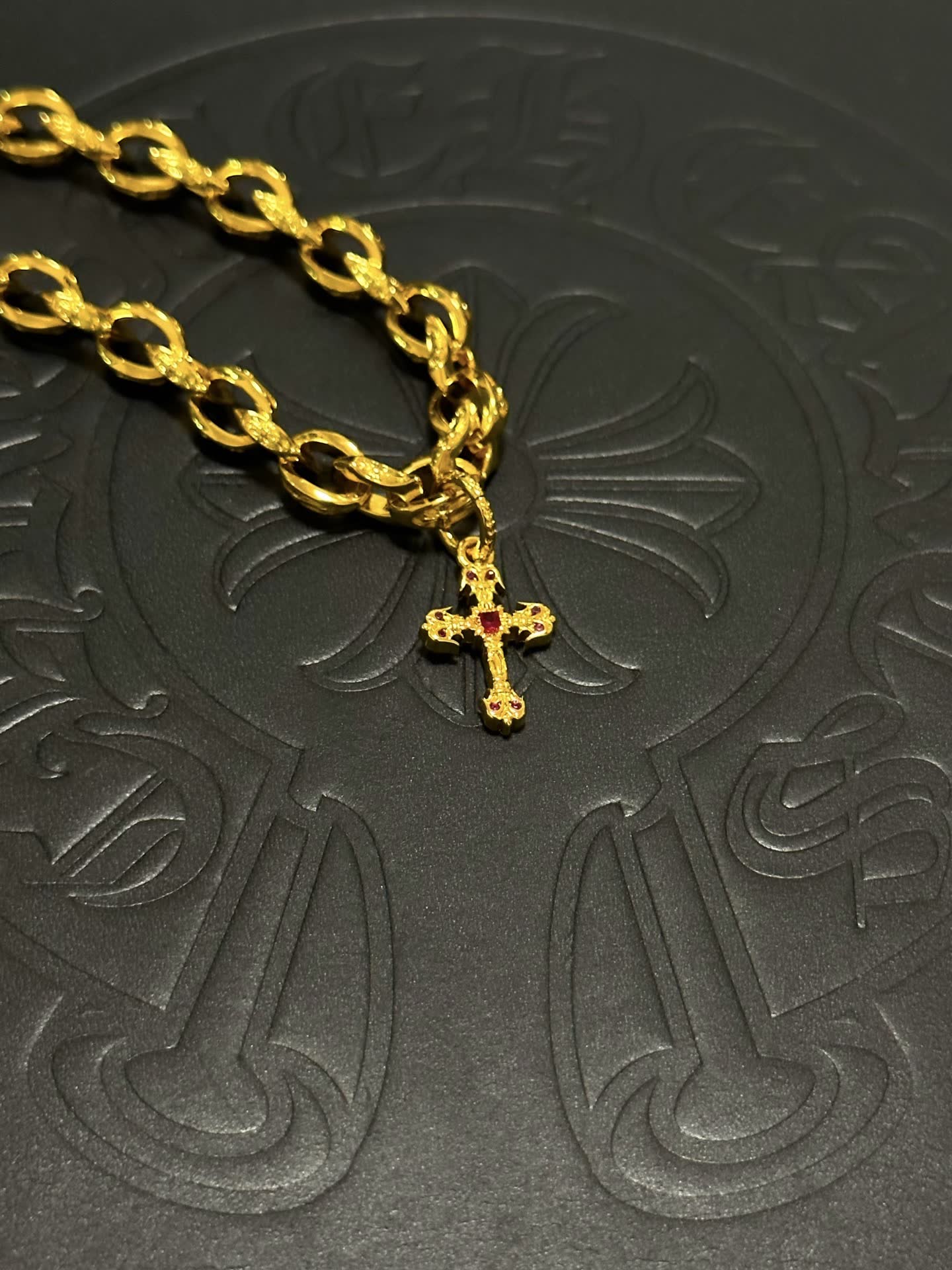 Chrome Hearts Gold Plated Bracelet with Cross Charm
